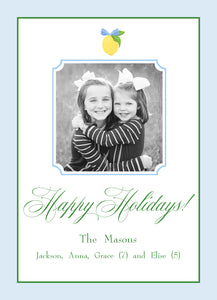 Ribbons & Lemons Personalized Photo Holiday Card, 5" x 7" A7 Size, Blue