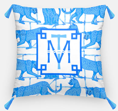 Leopards & Lattice Personalized Pillow, Indigo, 18