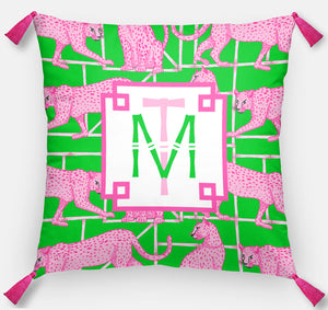 Leopards & Lattice Personalized Pillow, Peony, 18"x18" or 20"x20"