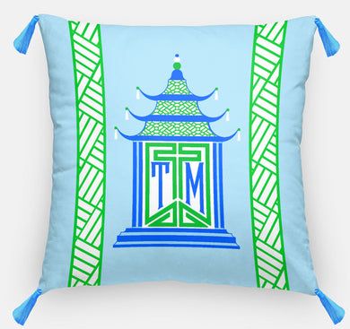 Royal Pagoda Personalized Pillow, Aquamarine,18