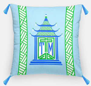 Royal Pagoda Personalized Pillow, Aquamarine,18"x18" or 20"x20"