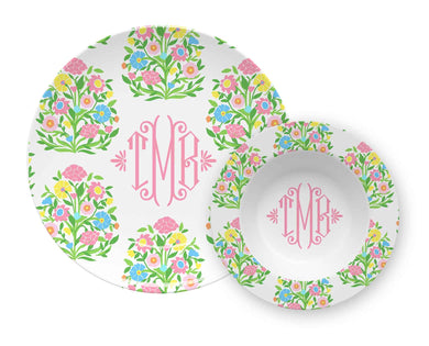 Mughal Bouquet Personalized Melamine Plate & Bowl Set