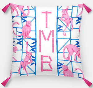 Monkey Trapeze Trellis, Orchid, Personalized Pillow, 18"x18" or 20"x20"
