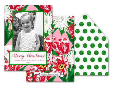 Peppermint Posies Personalized Photo Holiday Card, 5.5