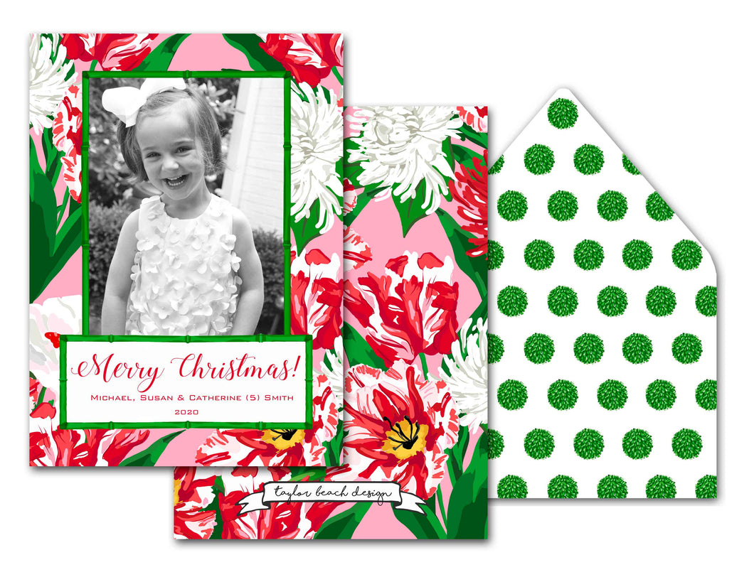 Peppermint Posies Personalized Photo Holiday Card, 5