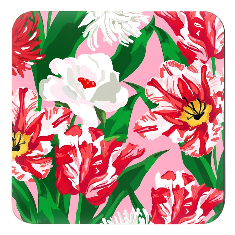 Peppermint Posies Christmas Cork Backed Coasters - Set of 4