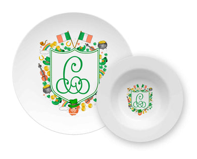 Pinch Me Party Crest Personalized Children's St. Patrick's Day Melamine Plate & Bowl Set