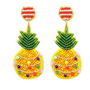 Pineapple Christmas Lights Beaded Statement Earrings