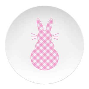 Gingham Bunny Set of (4) 10" Dia. Easter Melamine Plates, Pink