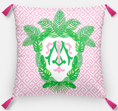 Tropical Palm Leaf Crest, Pink Sand, Euro Pillow & Insert, 26
