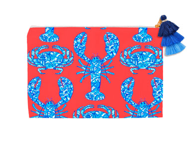 Chinois Lobsters & Crabs, Geranium, Cosmetic Bag