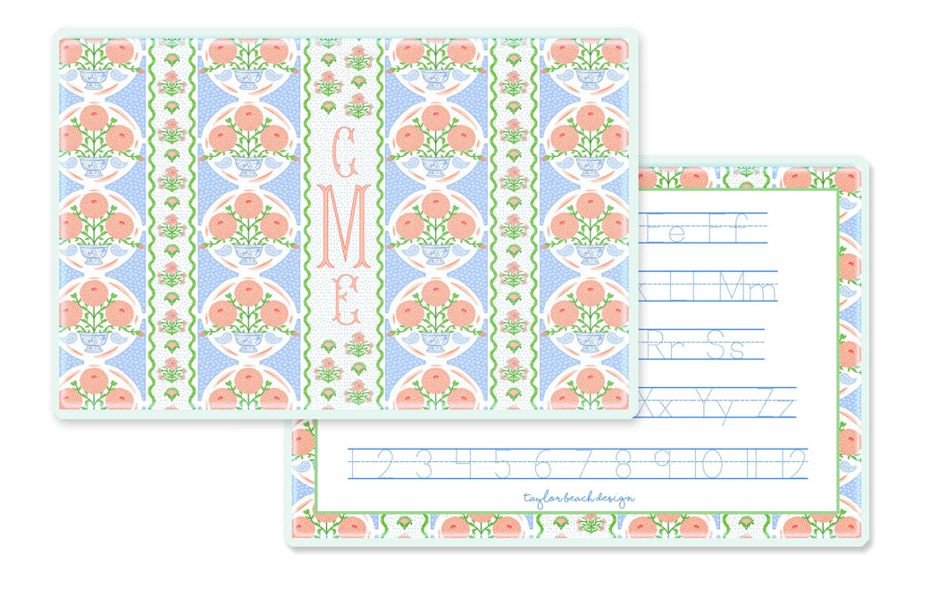 Ribbons in Bloom Children's Personalized Laminated Placemat, Periwinkle