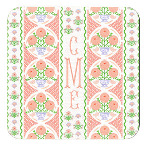 Ribbons in Bloom Personalized 4"x 4" Paper Coasters, Begonia