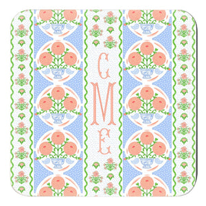 Ribbons in Bloom Personalized 4"x 4" Paper Coasters, Periwinkle