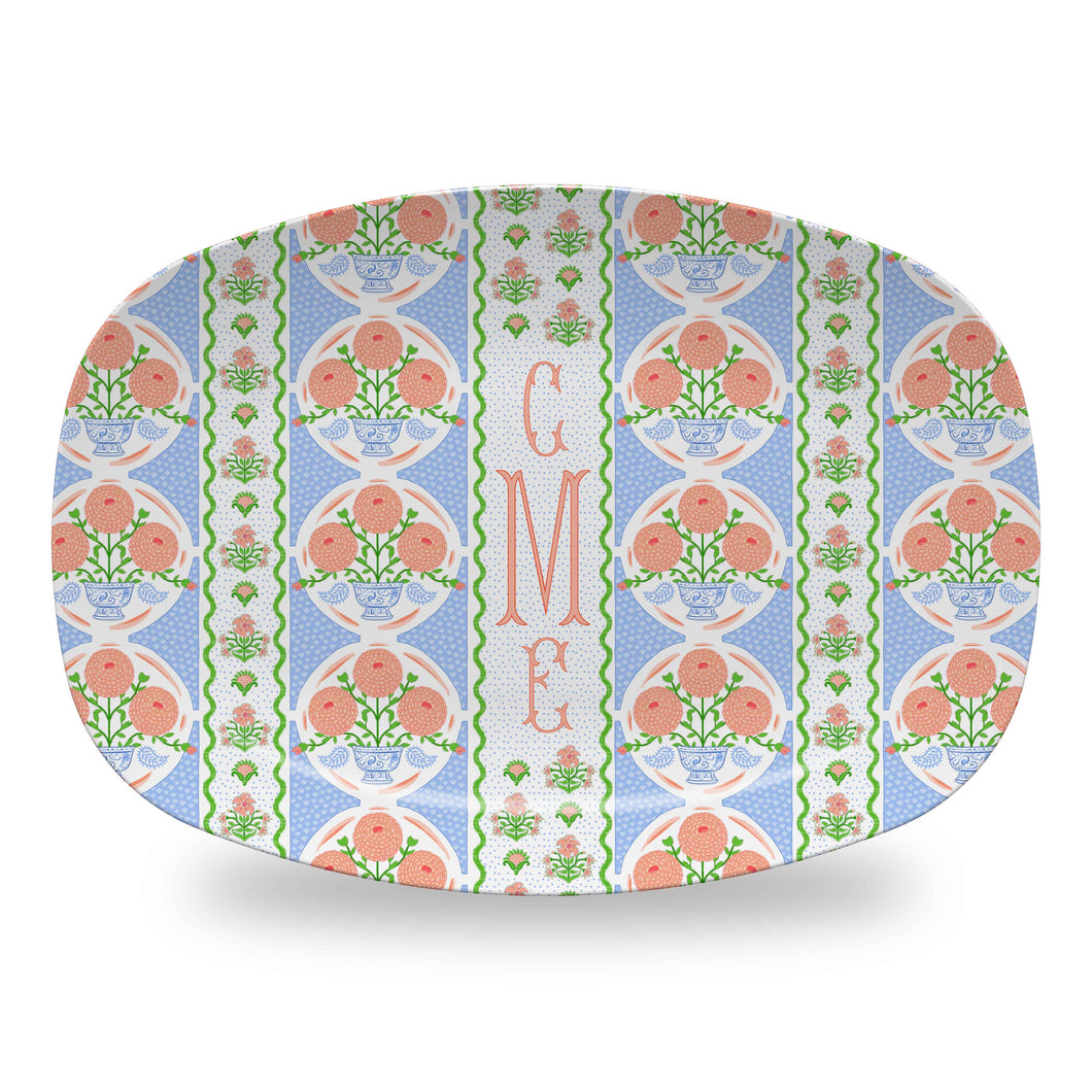 Ribbons in Bloom Personalized Melamine Platter, Periwinkle