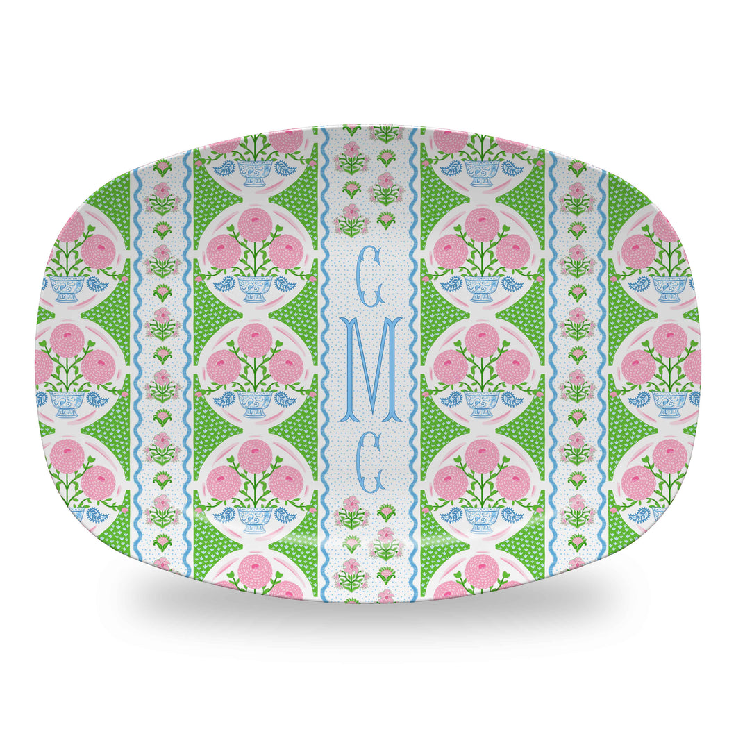 Ribbons in Bloom Personalized Melamine Platter, Peony