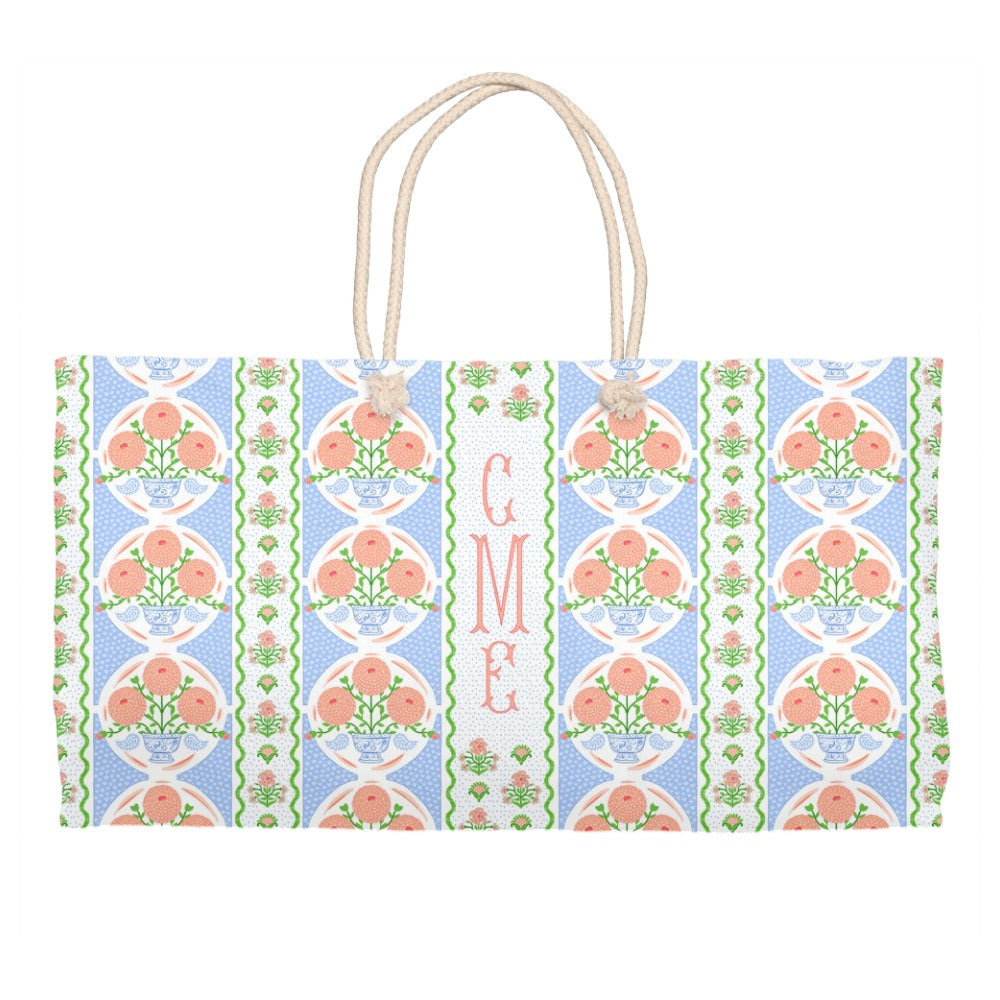 Ribbons in Bloom Personalized Tote Bag, Periwinkle