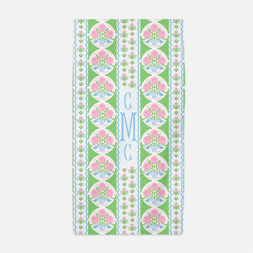 Ribbons in Bloom Personalized Beach Towel, Peony