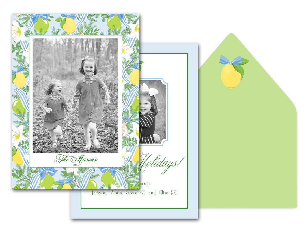 Ribbons & Lemons Personalized Photo Holiday Card, 5.5