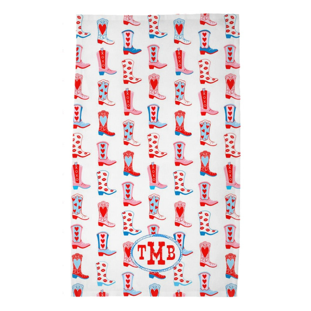 Rootin' Tootin' Valentine's, True Blue, Personalized Poly Twill Tea Towels, Set of 2