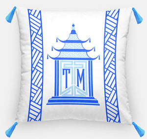 Royal Pagoda Personalized Pillow, Sapphire,18"x18" or 20"x20"
