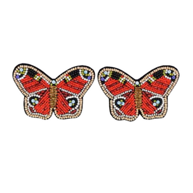 Red Butterfly Beaded Statement Earrings