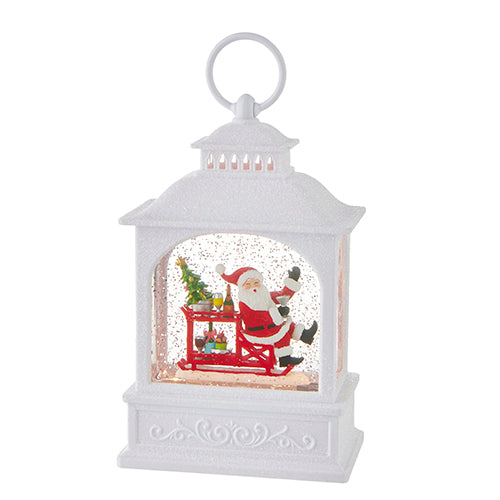 Making Spirits Bright Santa in Bar Cart Lighted Water Lantern