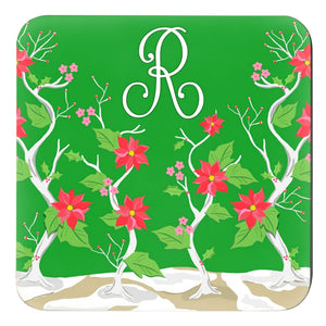 Seasonal Chinoiserie Personalized 4"x 4" Paper Christmas Coasters, Boxwood