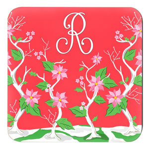 Seasonal Chinoiserie Personalized 4"x 4" Paper Christmas Coasters, Holly Berry