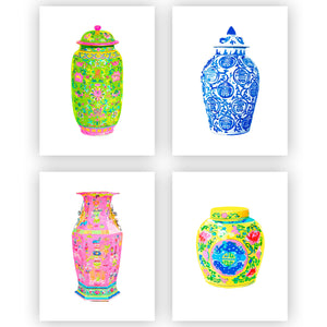 Haute Chinoiserie, Set of 4, Ginger Jar Art Prints