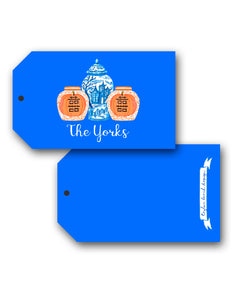 Spooky Chinoiserie Personalized Halloween Hang Tags, Blue Moon