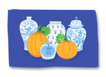 Load image into Gallery viewer, Spooky Chinoiserie Halloween Lightweight Cotton Rug, Blue