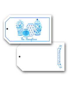 Spooky Chinoiserie Personalized Hang Tags, Blue & White