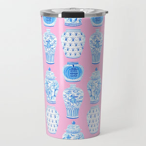 Spooky Chinoiserie Halloween Travel Tumbler, Pink