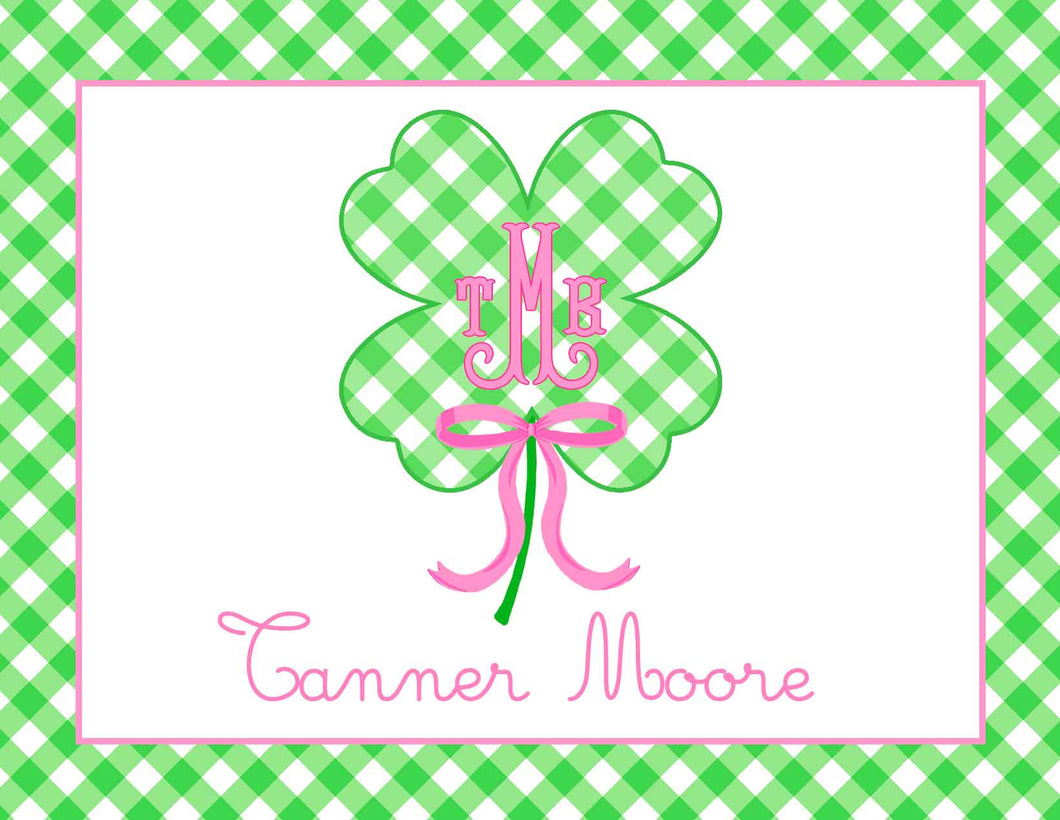 Gingham & Green Personalized Folded Note Cards