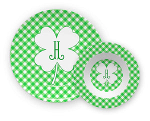 Gingham & Green St. Patrick's Day Personalized Children's Melamine Plate & Bowl Set
