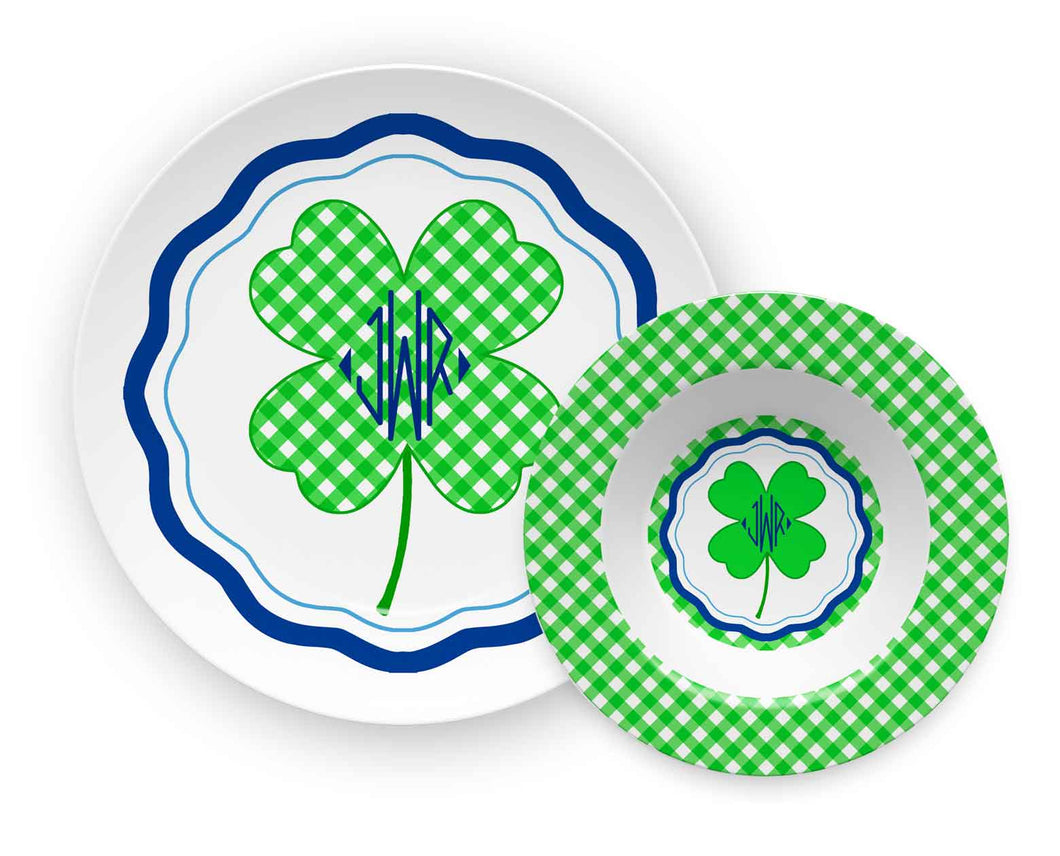 Lucky Clover Personalized St. Patrick's Day Melamine Plate & Bowl Set, Boys