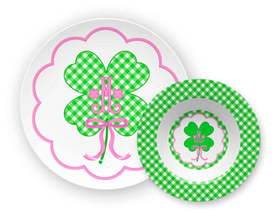 Lucky Clover Personalized St. Patrick's Day Melamine Plate & Bowl Set, Girls