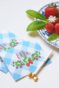 Strawberry Fields, Blue Skies, Personalized Folded Note Cards