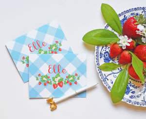 Strawberry Fields, Blue Skies, Personalized Folded Note Cards