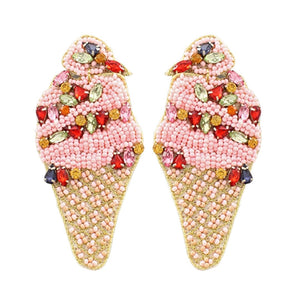 Strawberry Ice Cream Beaded Statement Earrings