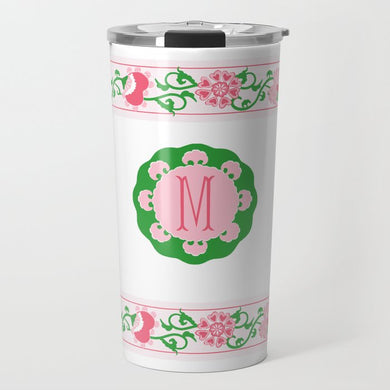 Sweetheart Suzani Border, Pink, Personalized Travel Tumbler