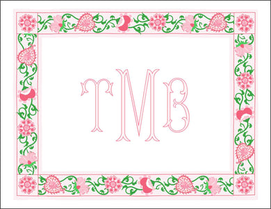 Sweetheart Suzani Border, Pink, Personalized Valentine's Folded Note Cards