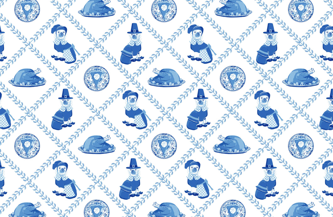 Thanksgiving Pilgrim Pooches Paper Tear-away Placemat Pad, Blue