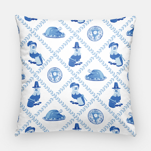 Thanksgiving Pilgrim Pooches 20"x20" Pillow Cover, Blue