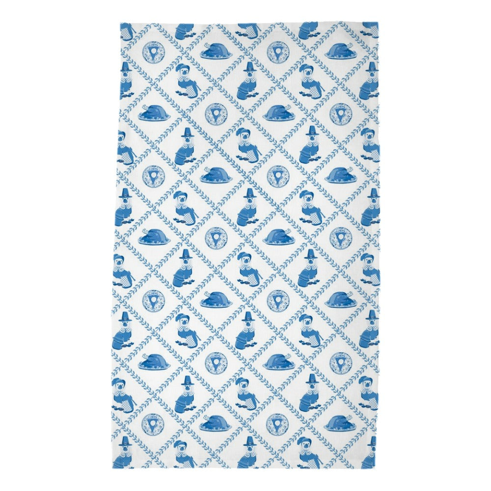Thanksgiving Pilgrim Pooches Poly Twill Tea Towels, Set of 2, Blue