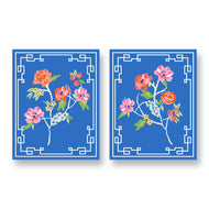 Conservatory Garden, Indigo, Set of 2, Floral Art Prints