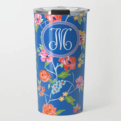 Conservatory Garden, Indigo, Personalized Travel Tumbler