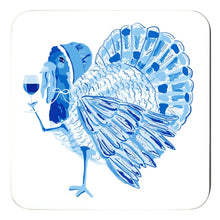 Load image into Gallery viewer, Tipsy Turkeys Thanksgiving Cork Backed Coasters - Set of 4, Blue