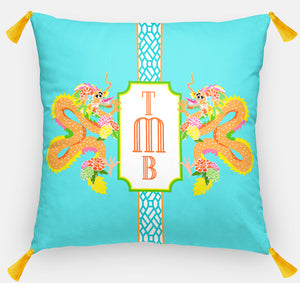 Dragon Crest Personalized Pillow, Lagoon,18"x18" or 20"x20"